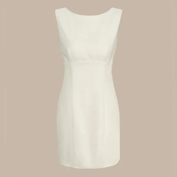 NWT RIHOAS The Beige Boat Neck Back Bowknot Mini Dress Sz S - Picture 5 of 7